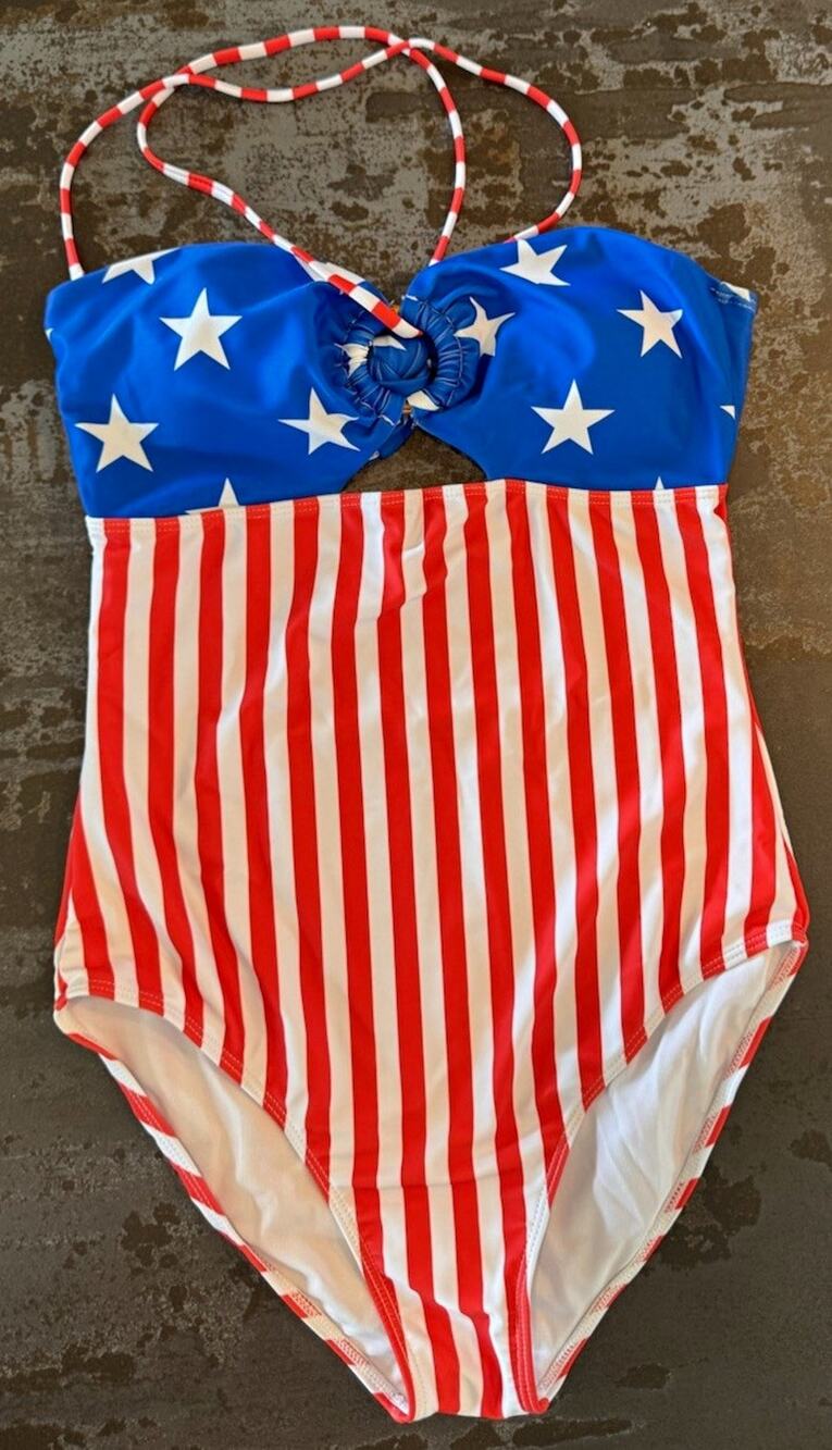 Women’s Patriotic Flag Stars & Stripes Halter One-Piece Swimsuit Size M